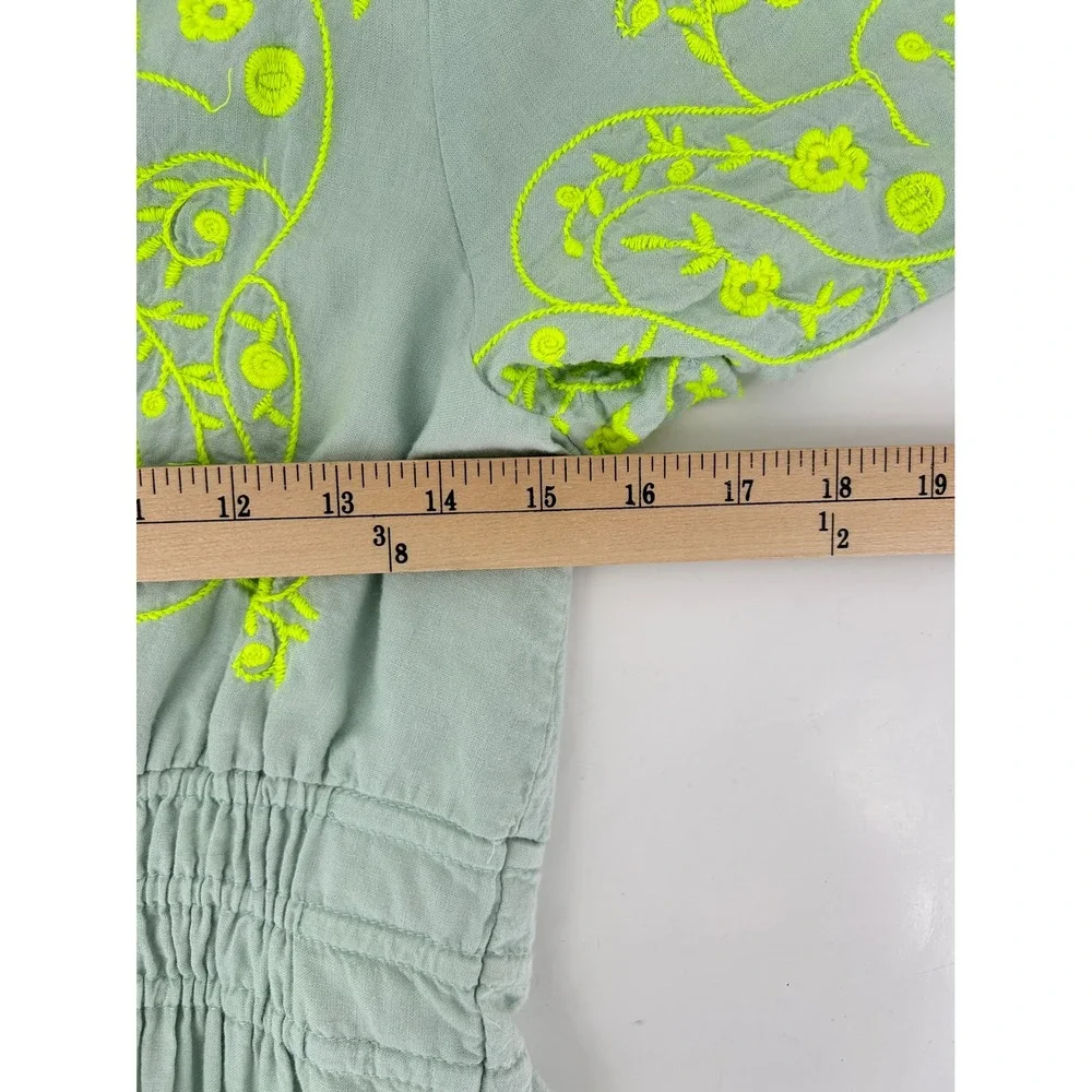 Anthropologie Somerset Mini Dress Small Linen Blend Mint Embroidered - Picture 6 of 7